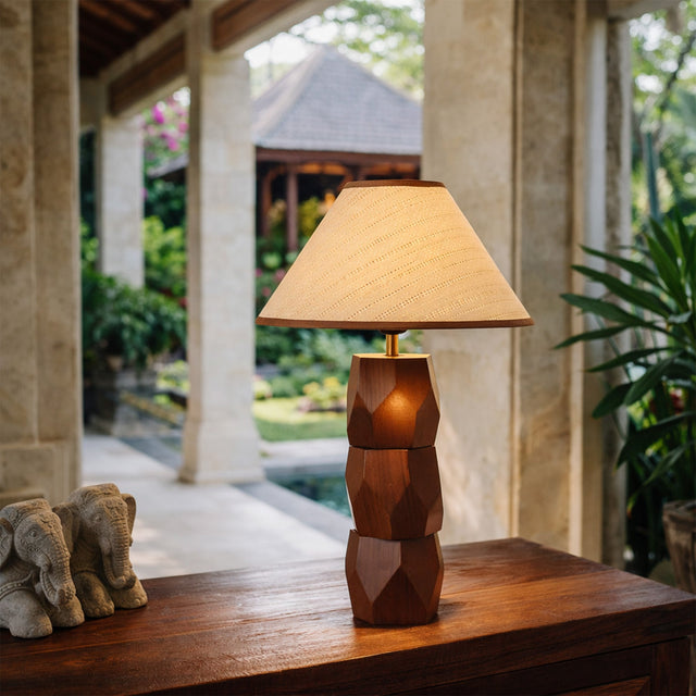 Helena Hand Faceted Woven Shade Table Lamp Brown - LL-27-0329W