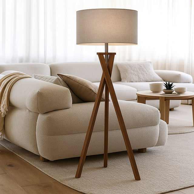 Easel Floor Lamp Walnut & Grey - LL-27-0335