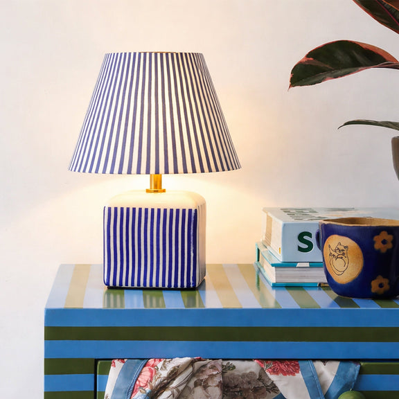 Amaris Table Lamp Cream & Blue Strip - LL-27-0337B