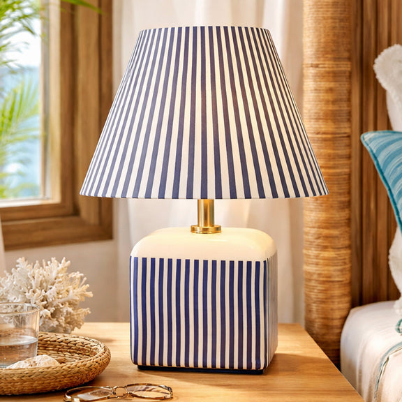 Amaris Table Lamp Cream & Blue Strip - LL-27-0337B