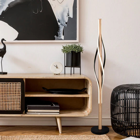 Bonnie LED Floor Lamp 30W 3000K Matt Black & Wood - LL-LED-26