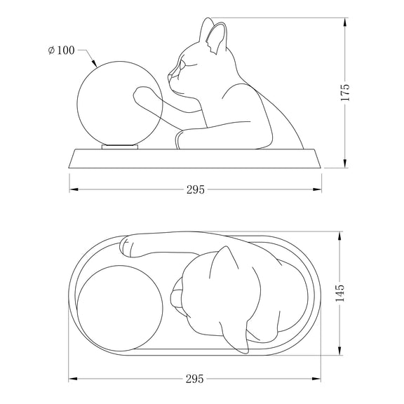 Cat Touching Ball LED Table Lamp 2.5W 3000K Opal & Black - LL-LED-36