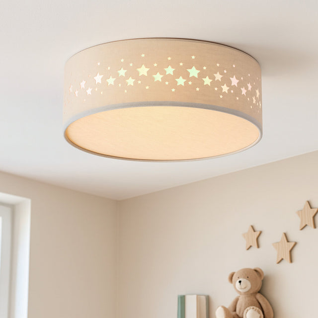 Kiki Star Pattern LED Flush Mount Light 15.5W White & Linen - LL002CL137S