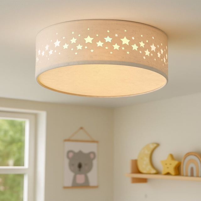 Kiki Star Pattern LED Flush Mount Light 15.5W White & Linen - LL002CL137S