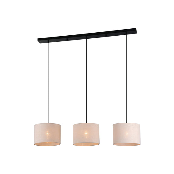 Linea 3 Lights Pendant Light Black & Linen - LL002PL139