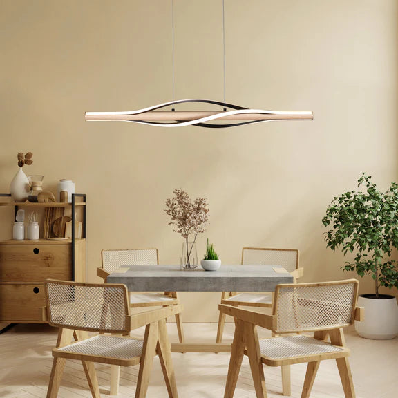 Bonnie LED Pendant Light 30W Tri Color Matt Black & Wood - LL002PL158