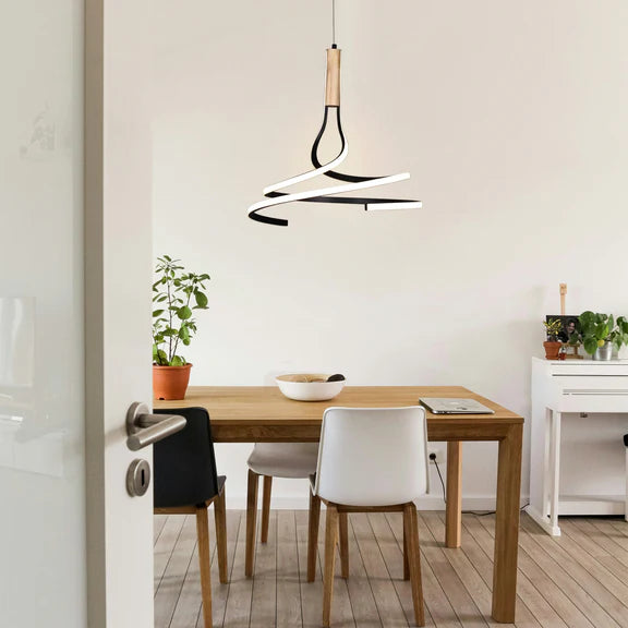 Estelle LED Pendant Light 30W Tri Color Matt Black & Wood - LL002PL162