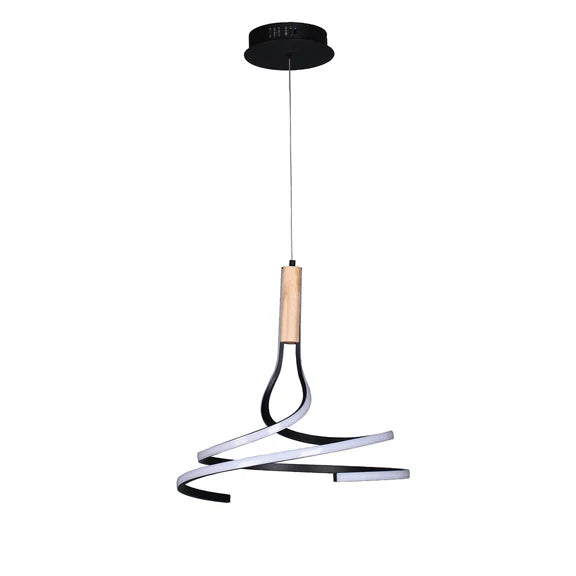 Estelle LED Pendant Light 30W Tri Color Matt Black & Wood - LL002PL162
