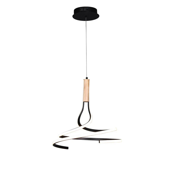 Estelle LED Pendant Light 30W Tri Color Matt Black & Wood - LL002PL162