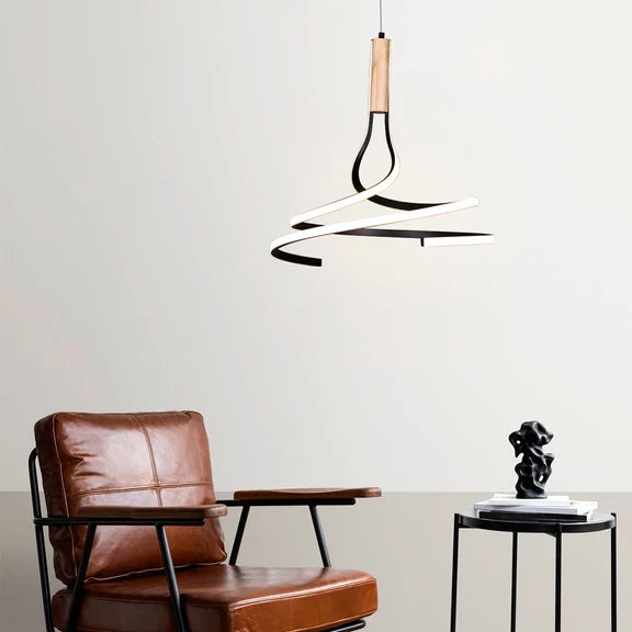 Estelle LED Pendant Light 30W Tri Color Matt Black & Wood - LL002PL162