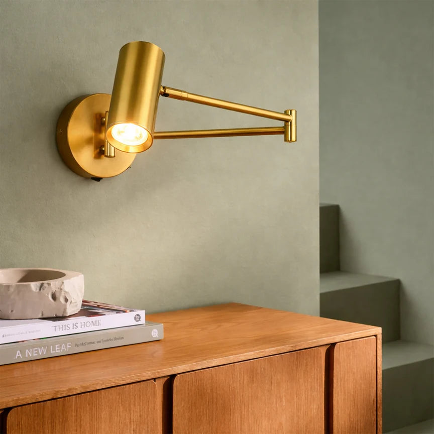 Beatrice Swing Arm Wall Lamp With Charging Ports Brass - LL002WL027BR