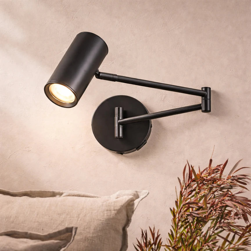 Beatrice Swing Arm Wall Lamp With Charging Ports Black - LL002WL027B