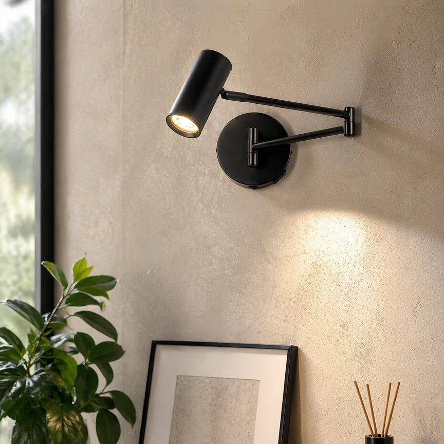 Beatrice Swing Arm Wall Lamp With Charging Ports Black - LL002WL027B