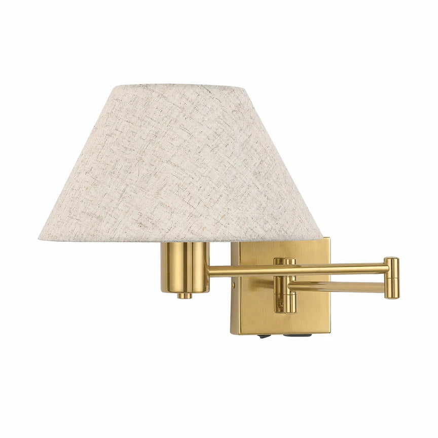 Elspet Swing Arm Wall Lamp With Charging Ports Brass & Linen - LL002WL028BR