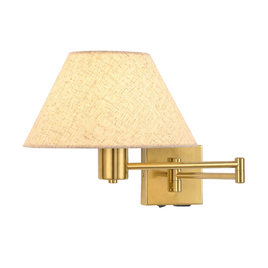 Elspet Swing Arm Wall Lamp With Charging Ports Brass & Linen - LL002WL028BR