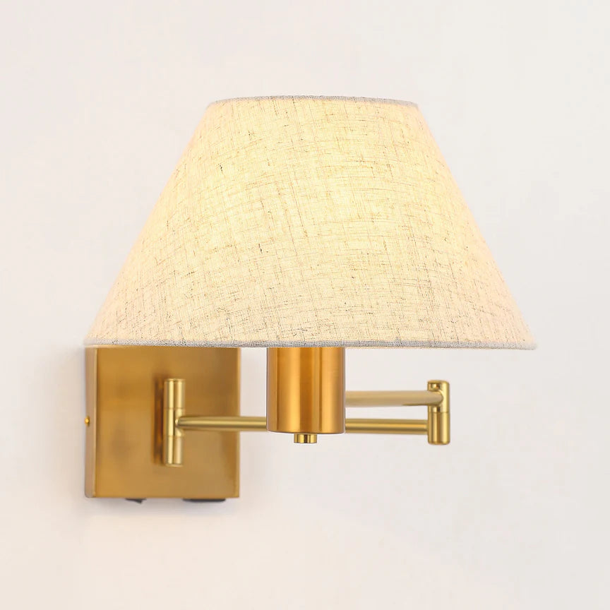 Elspet Swing Arm Wall Lamp With Charging Ports Brass & Linen - LL002WL028BR