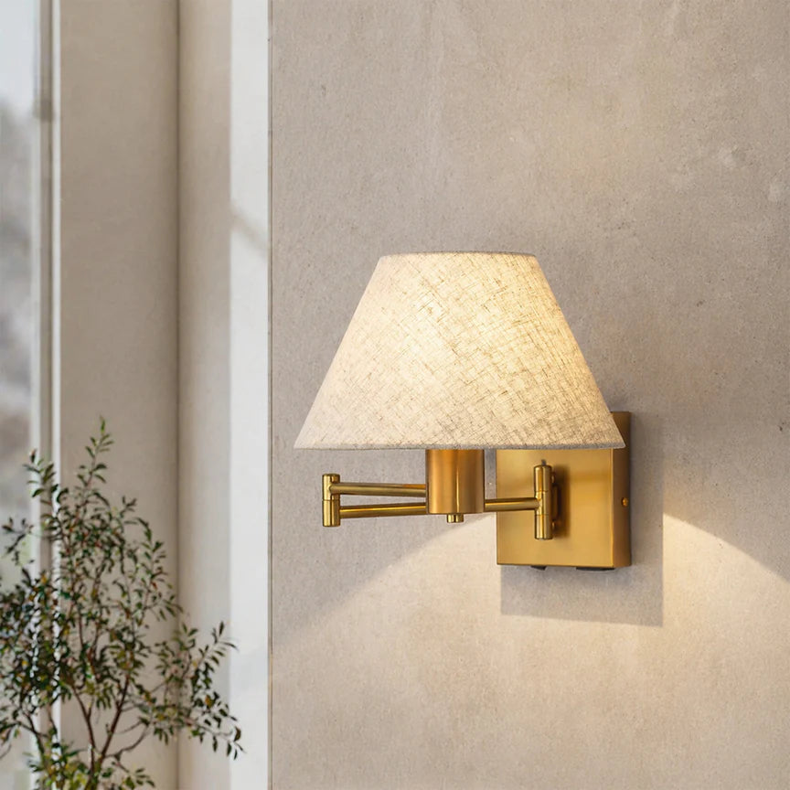 Elspet Swing Arm Wall Lamp With Charging Ports Brass & Linen - LL002WL028BR