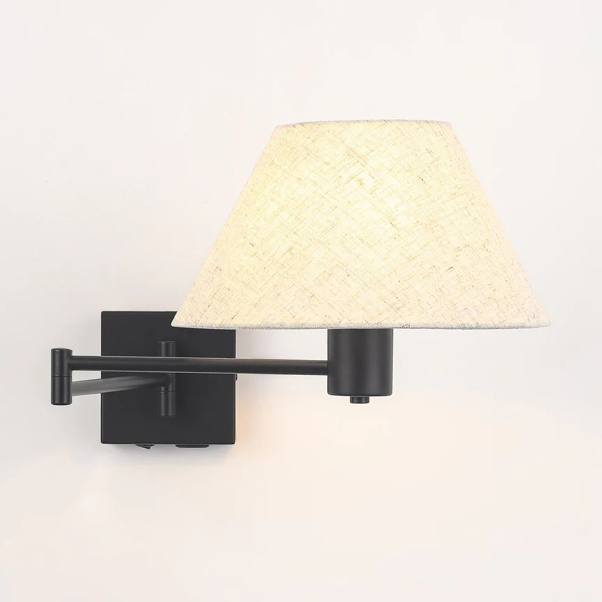 Elspet Swing Arm Wall Lamp With Charging Ports Matte Black & Linen - LL002WL028B