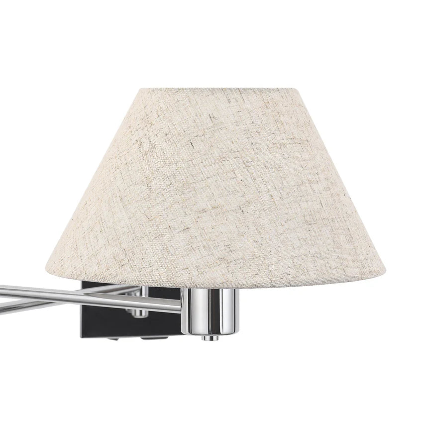 Elspet Swing Arm Wall Lamp With Charging Ports Chrome & Linen - LL002WL028CH