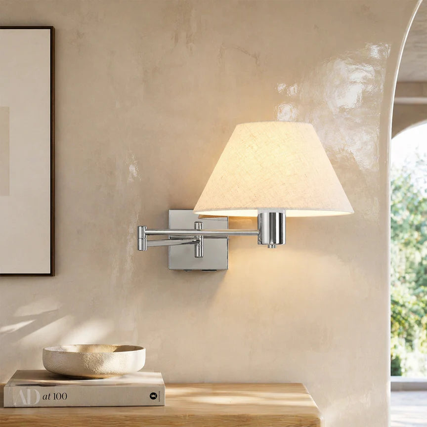 Elspet Swing Arm Wall Lamp With Charging Ports Chrome & Linen - LL002WL028CH