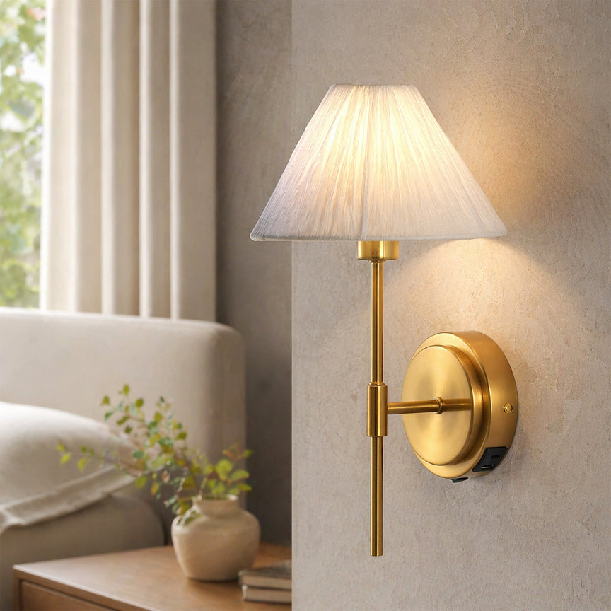 Sigrid Reading Wall Lamp With Charging Ports Brass & White - LL002WL032