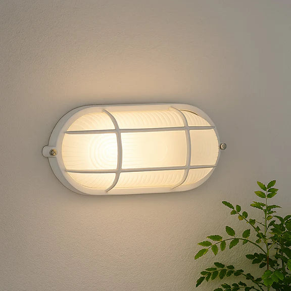 Rhelia Oval Caged Outdoor Bunker Light White - LLOL022W