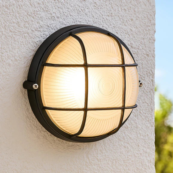 Duro Round Caged Outdoor Bunker Light Black - LLOL023BK