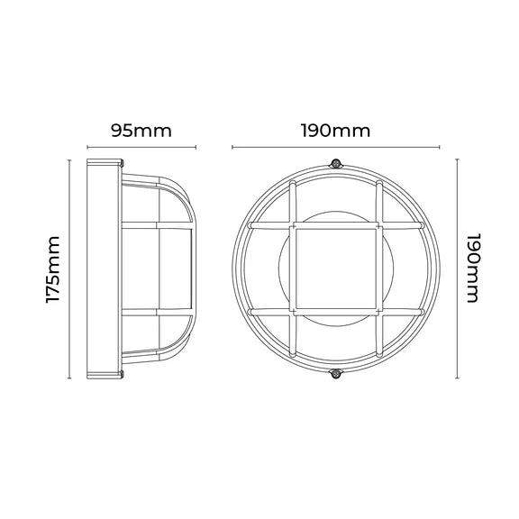 Duro Round Caged Outdoor Bunker Light Black - LLOL023BK