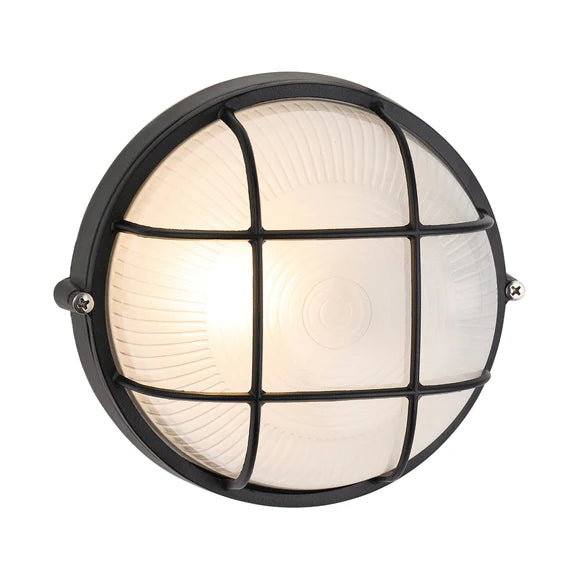 Duro Round Caged Outdoor Bunker Light Black - LLOL023BK