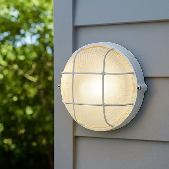 Duro Round Caged Outdoor Bunker Light White - LLOL023W