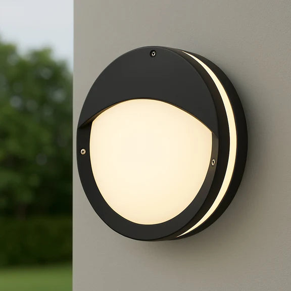 Omira Small LED Outdoor Bunker Light With Eyelid 8W TRI Color Black - LLOL035S