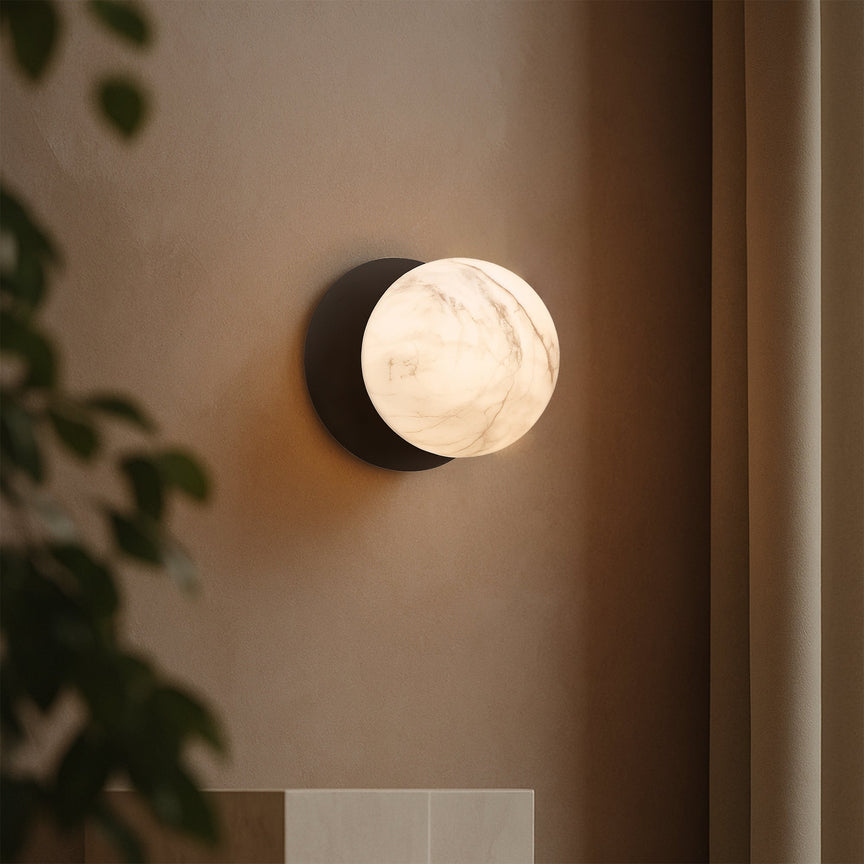 Odessa Small LED Wall Light 8.5W 3000K Marble Opal & Matt Black - LM002WL002