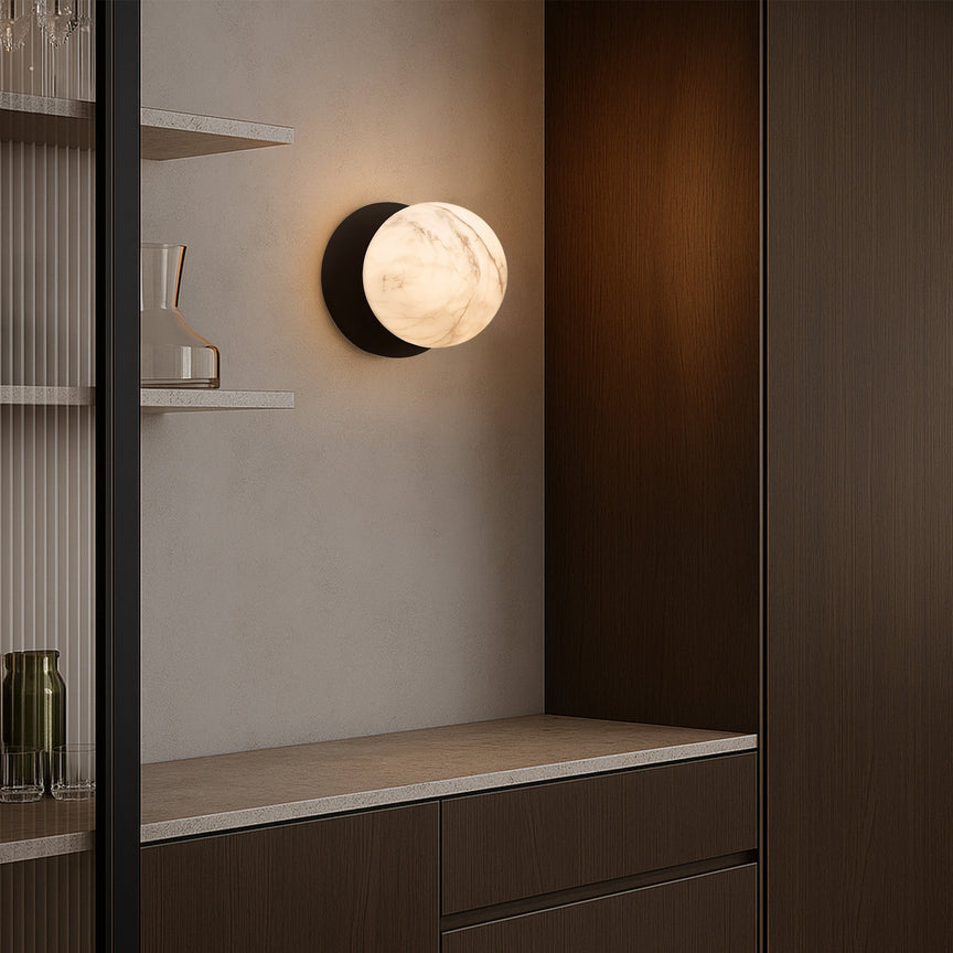 Odessa Small LED Wall Light 8.5W 3000K Marble Opal & Matt Black - LM002WL002