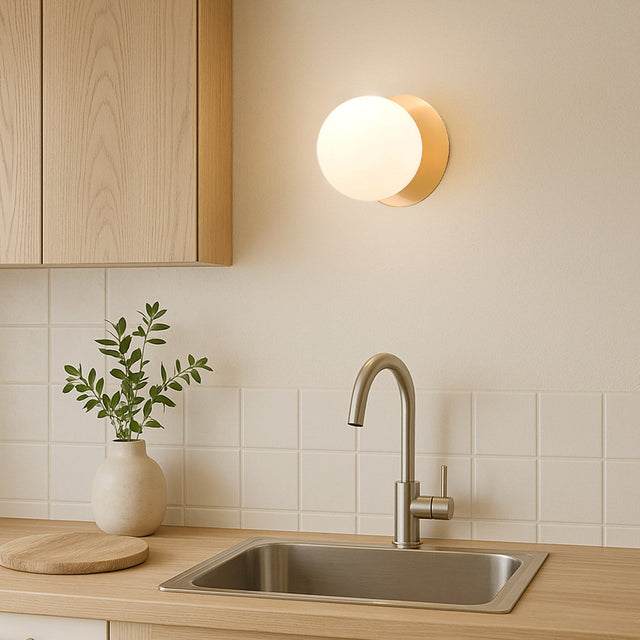 Odessa Small LED Wall Light 8.5W 3000K Frosted Opal & Brass - LM002WL013