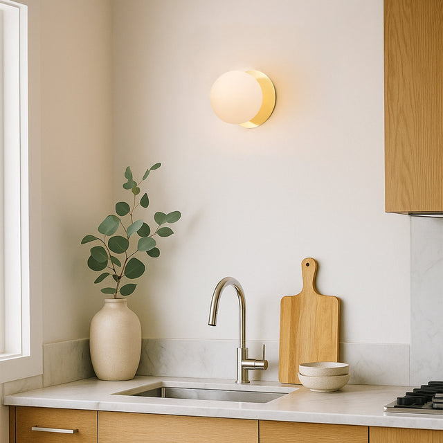Odessa Small LED Wall Light 8.5W 3000K Frosted Opal & Gold - LM002WL017