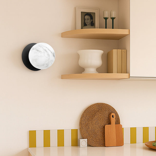Odessa Small LED Wall Light 8.5W 4000K Marble Opal & Matt Black - LM002WL042