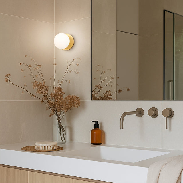 Odessa Small LED Wall Light 8.5W 4000K Frosted Opal & Brass - LM002WL053