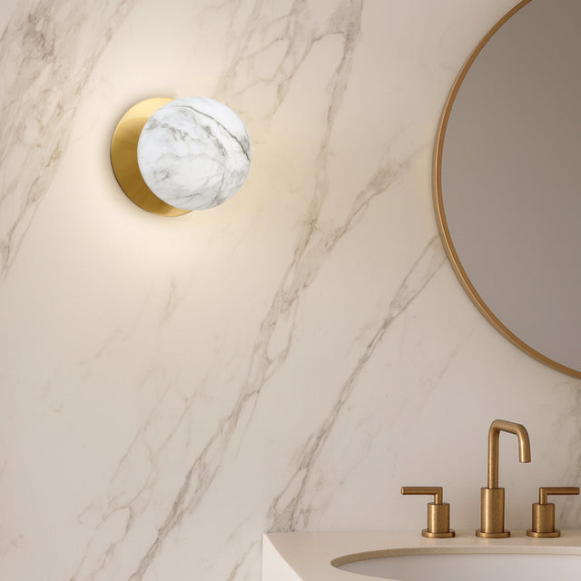 Odessa Small LED Wall Light 8.5W 4000K Marble Opal & Brass - LM002WL054