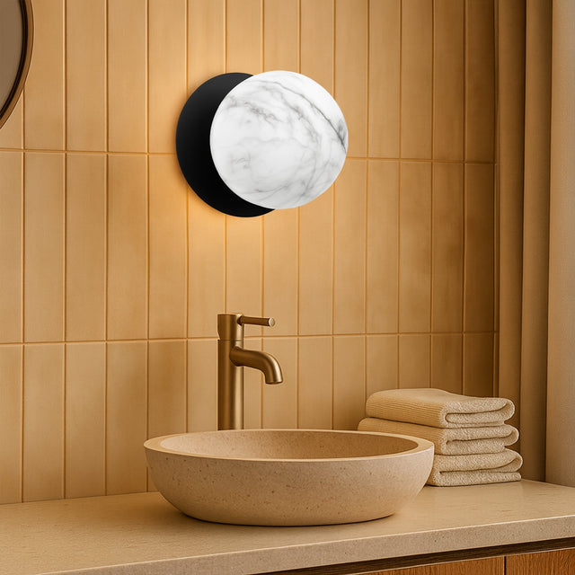Odessa Large LED Wall Light 8.5W 4000K Marble Opal & Matt Black - LM002WL062