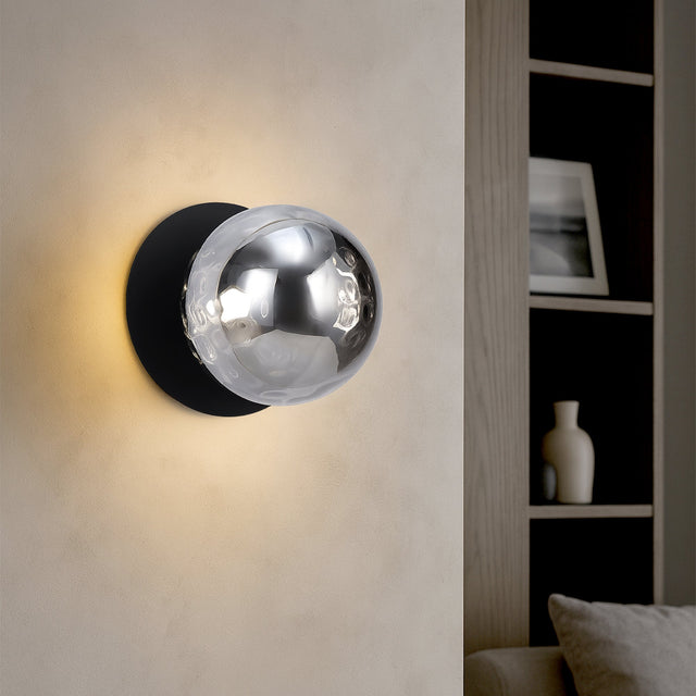 Odessa Large Molten Ripple LED Wall Light 8.5W 4000K Smoky & Matt Black - LM002WL063