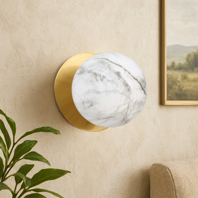 Odessa Large LED Wall Light 8.5W 4000K Marble Opal & Brass - LM002WL074