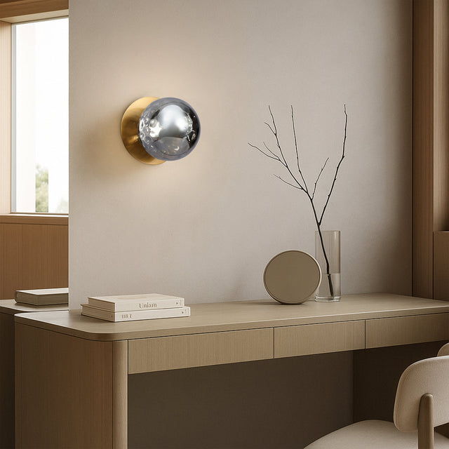 Odessa Large Molten Ripple LED Wall Light 8.5W 4000K Smoky & Brass - LM002WL075