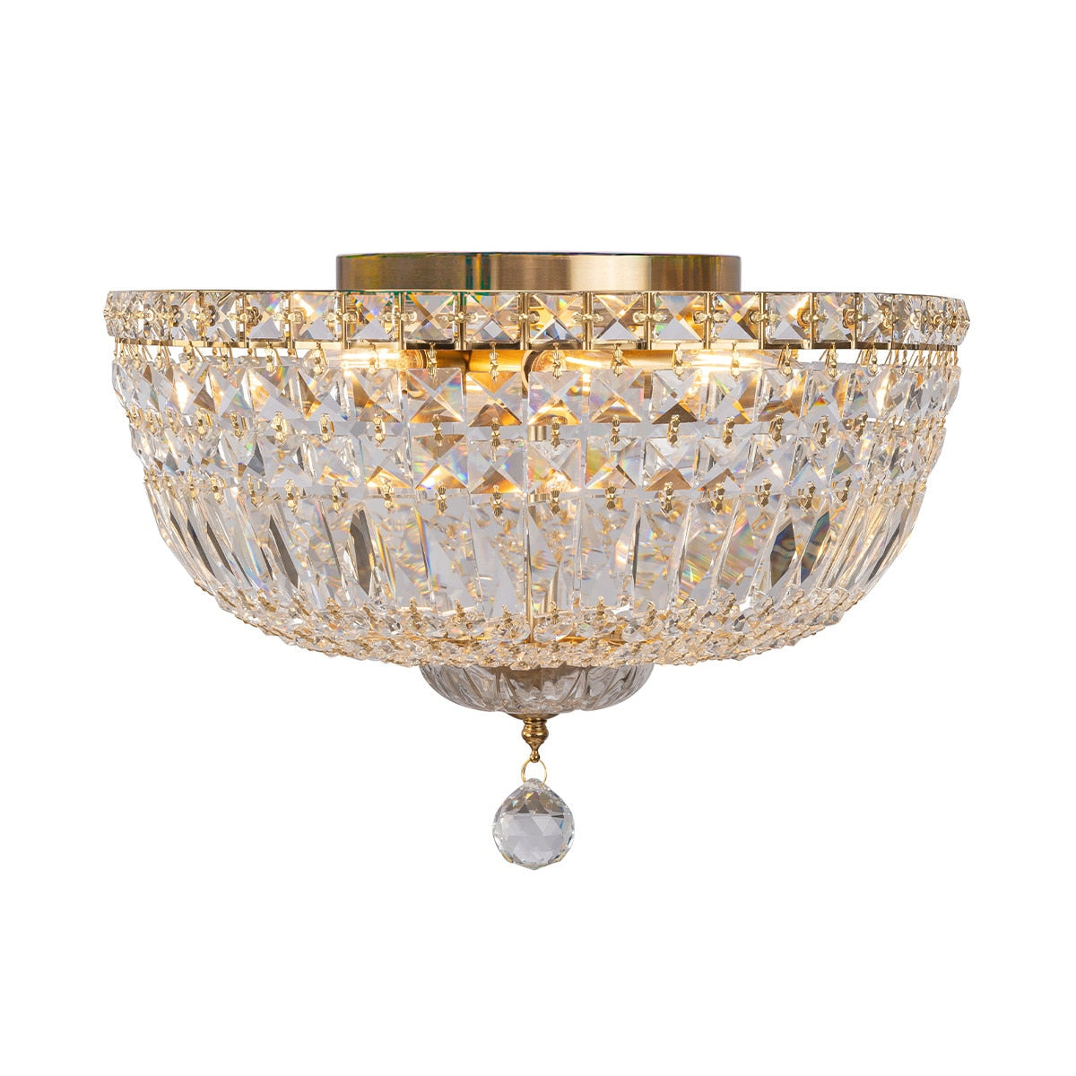 Classique Small 3 Light Flush Crystal Glass Chandelier Satin Brass & Clear - 1001594