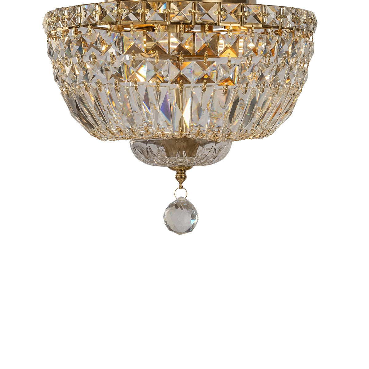 Classique Small 3 Light Flush Crystal Glass Chandelier Satin Brass & Clear - 1001594