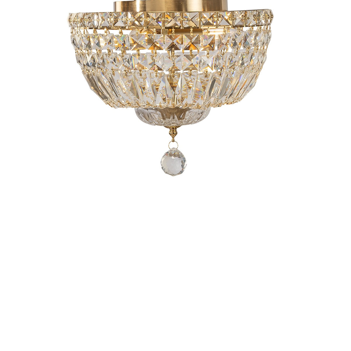 Classique Small 3 Light Flush Crystal Glass Chandelier Satin Brass & Clear - 1001594