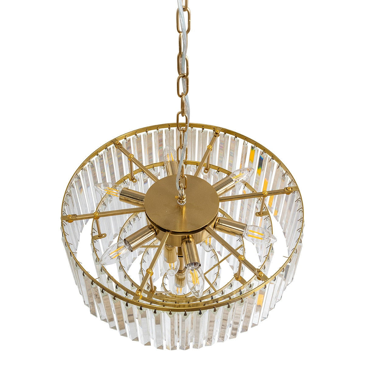 Celestial 10 Light 5 Tier Crystal Glass Chandelier Satin Brass & Clear - 1001597