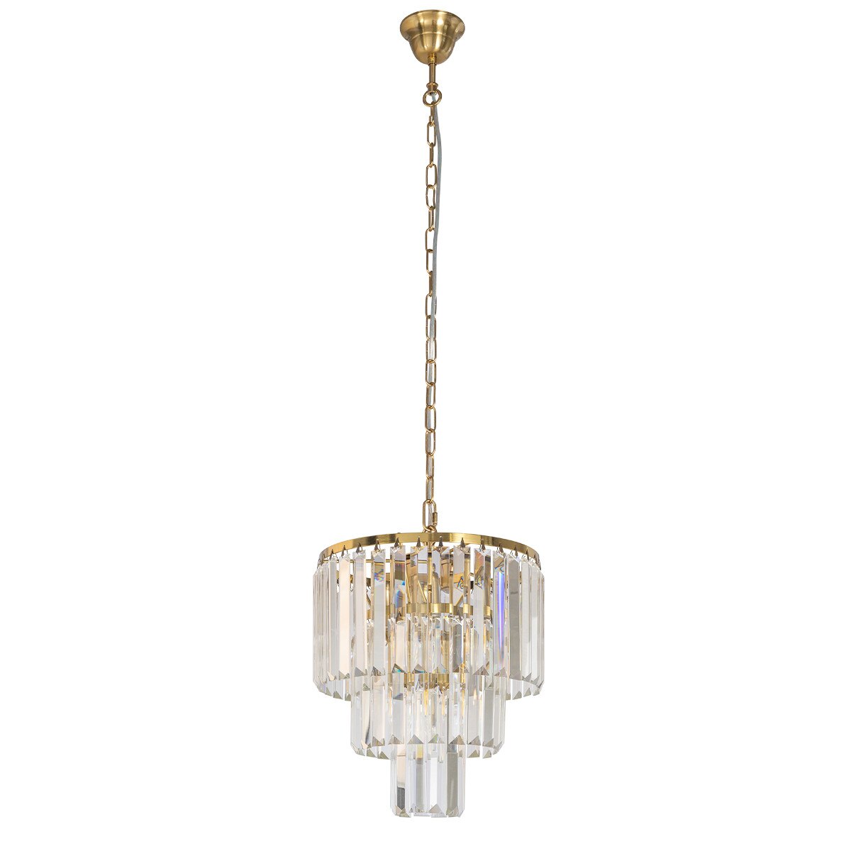 Celestial 4 Light 3 Tier Crystal Glass Chandelier Satin Brass & Clear - 1001598