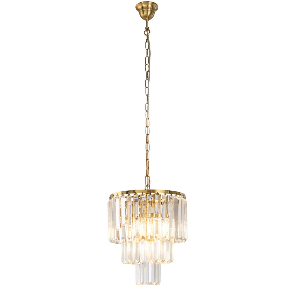 Celestial 4 Light 3 Tier Crystal Glass Chandelier Satin Brass & Clear - 1001598