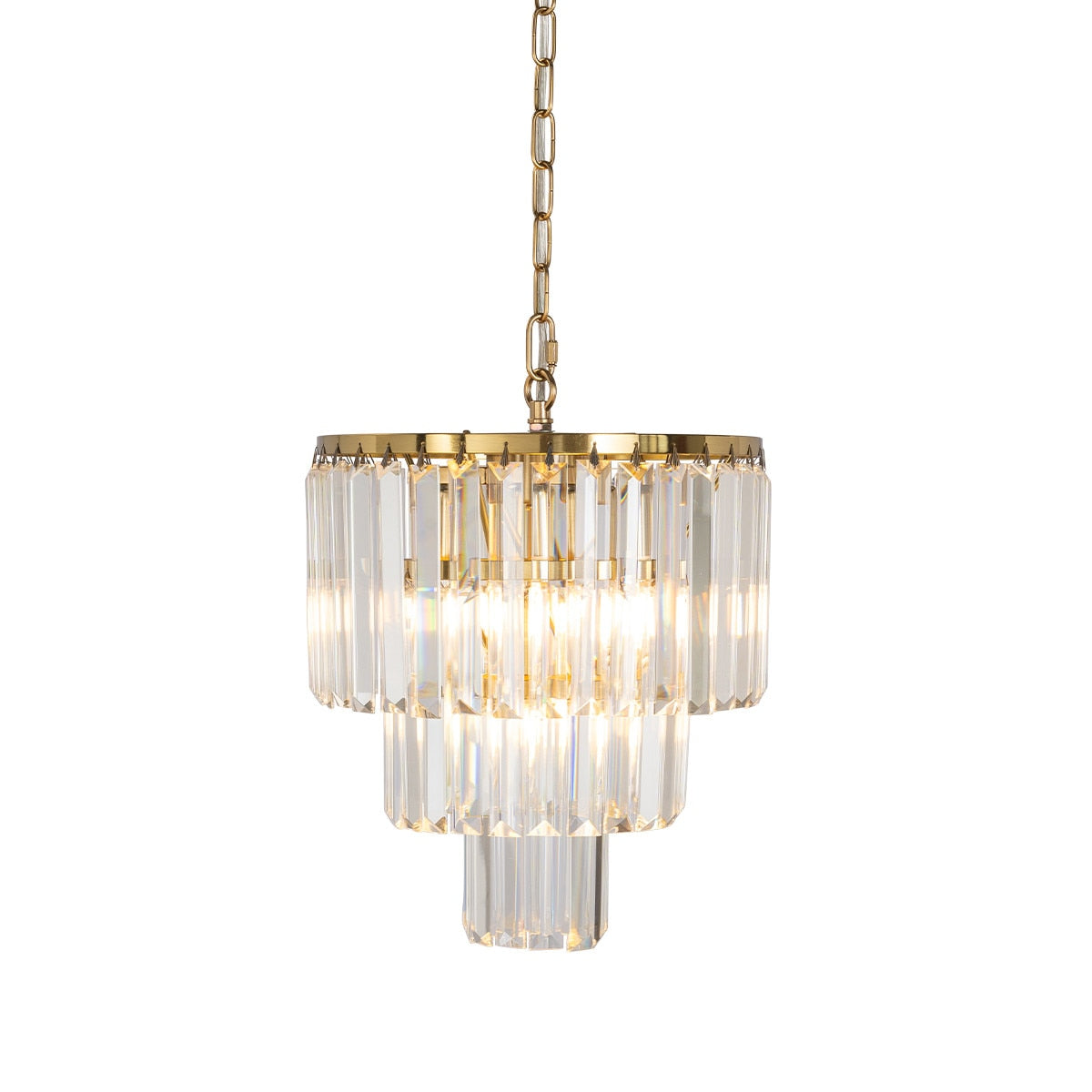 Celestial 4 Light 3 Tier Crystal Glass Chandelier Satin Brass & Clear - 1001598