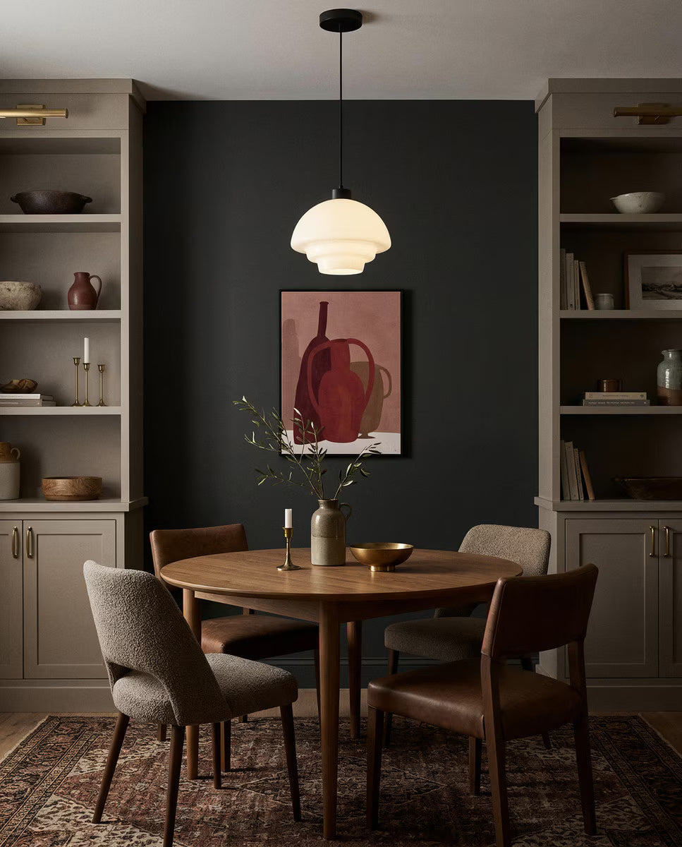 Fenwick Pendant Light Matt Black & Opal Gloss - 1001615